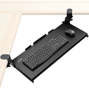 VIVO Large Pull Out Keyboard Tray for Corner Desk, 27 (33 Including Clamps) x 11 inch Slide-Out Platform Computer Drawer, 90-Degree Swivel C-Clamps for L-Shaped Workstation, Black, MOUNT-KB10C