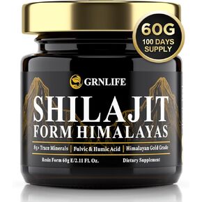 شيلاجيت راتنج شيلاجيت العضوي النقي من الهيمالايا - 600 مجم أقصى فعالية مكمل شيلاجيت طبيعي من الدرجة الذهبية مع 85+ من المعادن النزرة وحمض الفولفيك للطاقة والمناعة، 60 جرامًا in Kuwait