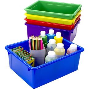 Storex Letter Size Flat Storage Tray – Organizer Bin for Classroom, Office and Home, Clear, 5-Pack (62531A05C), 10 x 13 x 3 Inches