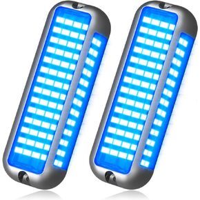 BASIKER BS4 (NEW) Marine LED Boat Lights (2 x 3000 LM 84 LED 180°) 10V-36V 316 Stainless Upgrade IP68 Underwater or Air Surface Mount for Cruise Ship Yachts Boats Sailboat Pontoon Transom light (Blue)