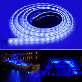 أضواء شريط LED للقوارب البحرية الغاطسة، 12 فولت 8FT IP68 مقاومة للماء أضواء القوارب تحت الماء، أضواء داخلية للقارب، أضواء سطح القارب أضواء مجاملة لصيد القوارب العائمة، أبيض