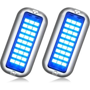 BASIKER BS1 Marine LED Boat Light (2x1200LM 27LED), 10-36V, 316 Stainless Steel, IP68, Air or Underwater, Surface Mount Designed for Cruise Ships, Yachts, Boats, Sailboat, Pontoon, Transom (Blue) in Kuwait