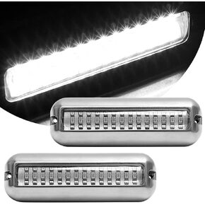 HUSUKU Mid (2.0) 42LED 1500LM Marine Led Lights for Boat Underwater (Blue), 2PCS, 5.1inch, IP68, 316 Stainless Steel, Surface Mount for Yacht Pontoon Sailboat Kayak Skiff Bass Boat Fishing