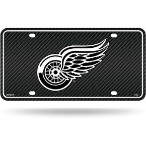 Rico Industries NHL Detroit Red Wings Carbon Fiber Metal Auto Tag 8.5" x 11" - Great for Truck/Car/SUV