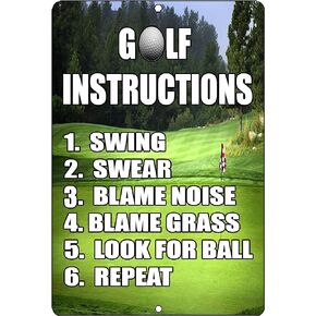 Funny Golf Instructions Metal Tin Sign Golf Wall Decor Man Cave Bar Golfer Ball