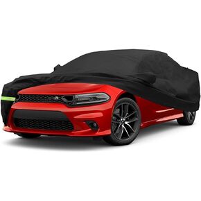 Waterproof Car Cover for 2006-2021 Dodge Charger SE SXT R/T Daytona SRT Hellcat Car Cover 190T Covers Custom Fit 100% Waterproof Windproof Strap & Double Door Zipper Up to 205" L (Black)