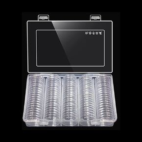 MUDOR 41 mm Coin Holder, 60 Pieces Silver Dollar Coin Capsules with Foam Gasket, Professional Coin Storage Case Box for Coin Collection