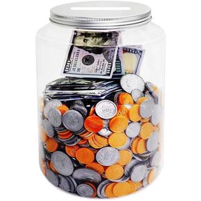 Large Clear Coin Bank Jar with Slotted Lid, 1 Gallon Plastic Money Tip Change Savings Coin Jar for Coin or Raffle Ticket, Big Clear Money Coin Tip Piggy Change Bank Box for Adults Teens