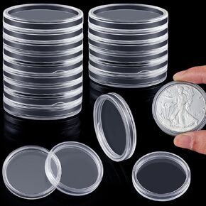 30 Pieces Silver Dollar Coin Holder 40.6mm Silver Bar Capsule Holders Coin Capsules for Coin Collection Silver Bar, Round