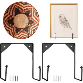 2 Pcs Wall Mounted Plate Stands for Display Black Decorative Plate Holder Picture Stand Wall Mount Metal Display Stand Versatile Plate Hanger Stand with Screws for Home Photo Frame Art
