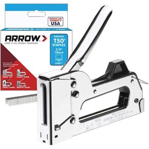 Arrow T55C Heavy Duty Staple Gun for Upholstery, Wood, Crafts, DIY and Professional Uses, All-Chrome Construction, Manual Stapler Uses 1/4", 5/16", 3/8", 1/2", or 9/16" Staples