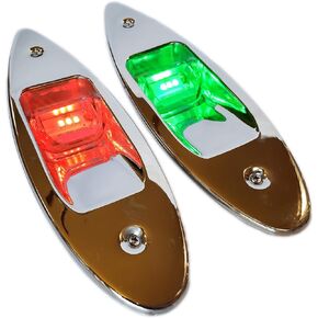 Wave One Marine | Flush Mount LED Shark Eye Boat Navigation Teardrop Lights | Red And Green Stainless USCG 2NM | Waterproof 12V