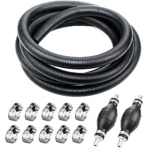 Zemoner 3/8" 6 Ft. Fuel Line with Hand Bulb Primer Pump & 10 Pcs Hose Clamps for Boat Marine Outboard Gas Diesel Petrol