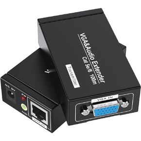 VGA Over Ethernet, VGA Extender to Cat5e Cat6 Ethernet Cable, VGA Transmitter Receiver (328ft/100m, Sender+Receiver)