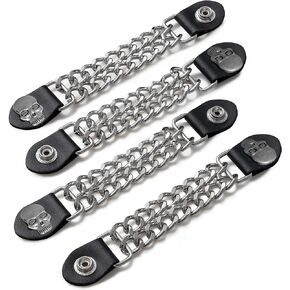 4-Piece Vest Extender Set - Faux Leather Ends, Nickel Button with Skull Medallions - 6.5 Inch Extensions