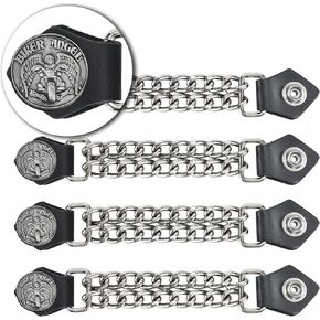 Dream Apparel 4PCS Motorcycle Vest Extenders for Men, Biker Vest Extenders with Faux Leather Ends and Double Chrome Chains