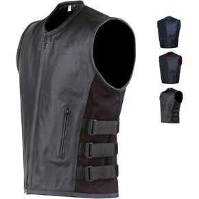 New Men's Armor Biker Motorcycle Leather Adjustable Vest Stylish Black