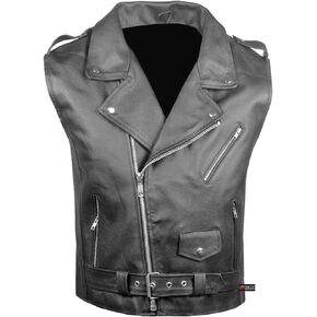Jackets 4 Bikes Men's Classic Leather Motorcycle Biker Concealed Carry Vintage Vest Black