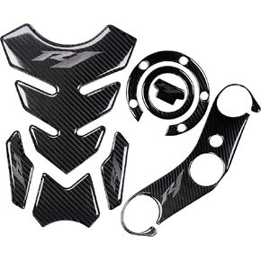 REVSOSTAR 5D Real Carbon, Motorcycle Gas Tank Protector, Grey Tank Pad Sticker, Tank Cap, Fuel Cap Decal, Triple Tree Front End Upper for R1, 3 Pcs Per Set in Saudi Arabia