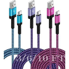 3Pack-3/6/10 FT USB C Charger Cable Fast Charging for iPhone 15/15 Pro/15 Pro Max/15 Plus, Android Samsung Galaxy A25 A15 5G A14 A13 S23 Ultra S22 USBC Type-C Pixel 8 Pro 8 7 7a, Auto Car Multi Cord