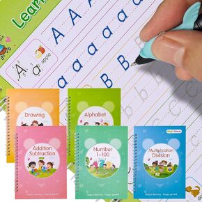 Magic Practice Copybook,Reusable Writing Practice Book Kit for Kids,Preschool Grooves Workbooks to Help Children Improve Their Handwriting Ages 3-5(5 Books+Pens+Bag)