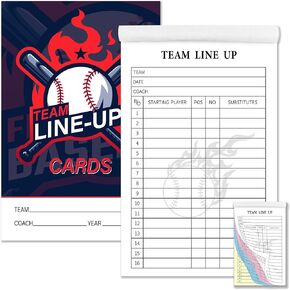 2pcs 120pages Baseball Lineup Cards, Baseball Line Up Sheets, Softball Lineup Cards with 16 Player Roster Baseball Scorebook Coaching 4 Part Carbonless Copies for School College Game