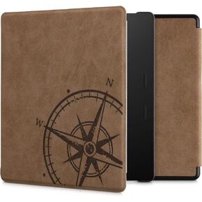 kwmobile Case Compatible with Amazon Kindle Oasis 10. Generation - Faux Suede Cover - Navigational Compass Brown