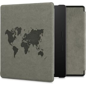 حافظة kwmobile متوافقة مع Amazon Kindle Oasis 10. Generation - غطاء من الجلد السويدي الصناعي - بوصلة ملاحية بنية