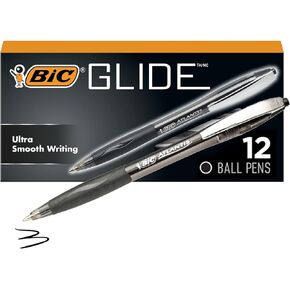 BIC Glide Black Retractable Ballpoint Pens, Medium Point (1.0mm), 12-Count Pack, Ultra Smooth Writing Black Pens