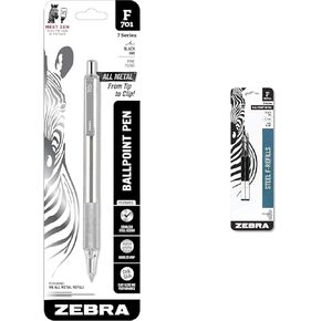 Zebra Pen F-701 Retractable Ballpoint Pen, Stainless Steel Barrel, Fine Point, 0.8mm, Black Ink, 1-Pack
