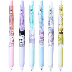NGCJZF 6 Pcs Kuromi My Melody Cinnamoroll Pompompurin Pens Kawaii Kitty Ballpoint Pens School Supplies Anime Cartoon School Supplies 0.5mm
