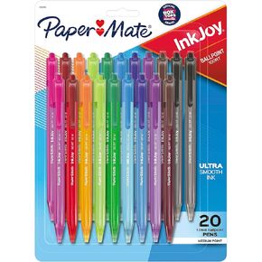 Paper Mate InkJoy 100RT Retractable Ballpoint Pens, Medium Point (1.0mm), Assorted, 20 Count