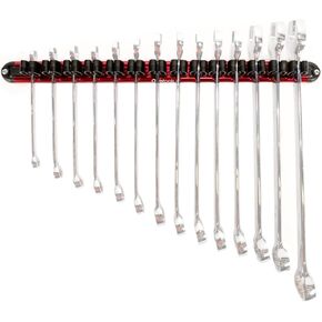 Olsa Tools Wall Mount Wrench Organizer | Red Anodized Aluminum + Black Clips | Holds 14 Wrenches