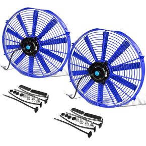 DNA Motoring RAF-16-BL+FMK-X2 2Pcs 16" Inch Electric Radiator Cooling Fan kit (Blue)