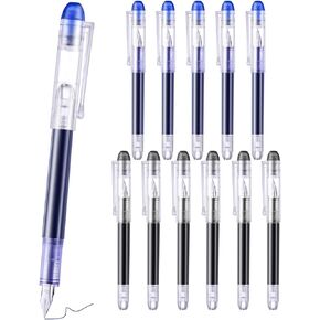 EEOYU 12 Pieces Black Disposable Fountain Pens, Smooth-Writing Office Supplies for Sketching, Journaling, Calligraphy, Doodling and Gifts (Black)