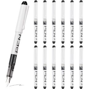 EEOYU 12 Pieces Black Disposable Fountain Pens, Smooth-Writing Office Supplies for Sketching, Journaling, Calligraphy, Doodling and Gifts (Black)