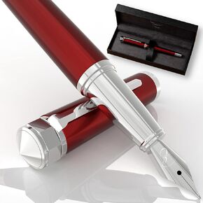 Luxury Fountain Pen Set for Writing - Smooth Medium Nib - Includes Refillable Ink Converter, 3 Ink Cartridges [Black & Blue], Gift Box - Elegant Calligraphy