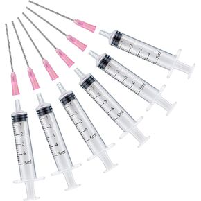6PCS 5ML/CC Ink Filling Plastic Syringe Set with Bluent Stainless Needle Tip for Fountain Pen, Printer