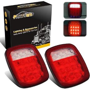 Partsam 2x Universal 16 LED إيقاف الذيل بدوره إشارة احتياطية عكس الفرامل أضواء علامة التخليص مصابيح أحمر/أبيض بديل لشاحنة Jeep YJ JK CJ مقطورة مقاومة للماء 12 فولت