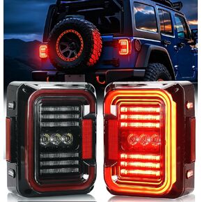 AUDEXEN LED Tail Lights Compatible with Jeep Wrangler JK JKU 2007-2018, Unique C Shaped Design Smoked Lens, 20W Reverse Lights, Built-in EMC, DOT Compliant, 2 PCS