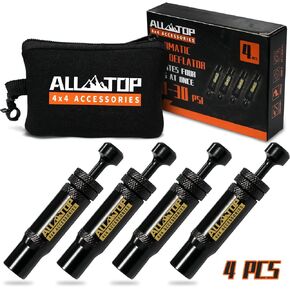 ALL-TOP Adjustable Auto-Stop Tire Deflator Valve Kit (10-30 PSI) 4 PCS Screw-on Tyre Air Down Tool for Offroad 4x4