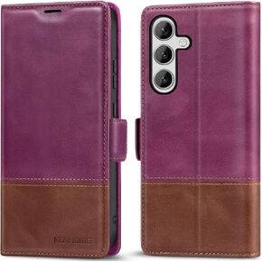 حافظة KEZiHOME Galaxy S24+ Plus 5G، حافظة محفظة Samsung S24 Plus، غطاء قلاب من الجلد الأصلي وحامل بطاقات RFID مغناطيسي متوافق مع Galaxy S24 Plus 5G (2024) (أزرق ملكي/بني)
