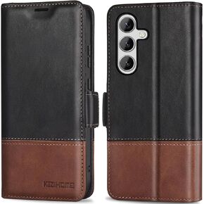 KEZiHOME Galaxy S24+ Plus 5G Case, Samsung S24 Plus Wallet Case, Genuine Leather Flip Cover Stand RFID Blocking Card Holder Magnetic Compatible with Galaxy S24 Plus 5G (2024) (Royal Blue/Brown)