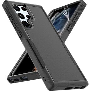 for Samsung Galaxy S22 Ultra Case: Dual Layer Protective Heavy Duty Cell Phone Cover Shockproof Rugged with Screen Protector - Military Protection Bumper Tough - Samsung Galaxy S22 Ultra 5G, Black