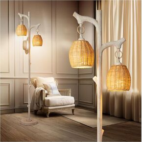 68" High Farmhouse Rustic Country Cottage Floor Lamp Tree Trunk Faux Wood Column Dark Bronze Wicker Drum Shade Decor for Living Room Bedroom Reading Room