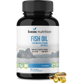 Fish Oil with Omega 3 Fatty Acids | Ultra High Potency | 1250mg Fish Oil, 450mg EPA, 300mg DHA | 100% Hormone Free with No Fillers or Pesticides, Non-GMO, Gluten Free | Made in the USA