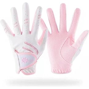 Kids Golf Gloves Pink Golf Glove Leather Elastic Fabric Breathable Junior Golf Glove Left and Right Handed Golf Glove Golf Accessories for Kids - A Pair