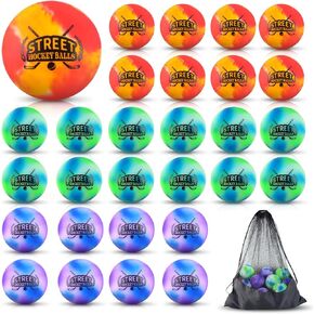 DLUGOPIS 48 Pack Street Hockey Balls Outdoor Hockey Balls Roller Hockey Balls Official Size High Density No Bounce Design for Street Hockey or Roller Hockey Use Above 32°F（Assorted Colors）
