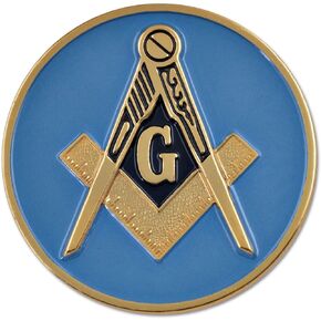 Square & Compass Round Masonic Auto Emblem - [Blue & Gold][3'' Diameter]