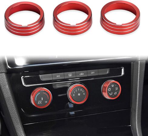 Auovo Air Conditioning Knob Trims Compatible with Jetta Atlas Taos Tiguan Golf R Passat Aluminum Alloy AC Climate Control Knob Rings Radio Volume Button Knob Covers Car Interior Accessories (Red) in Saudi Arabia